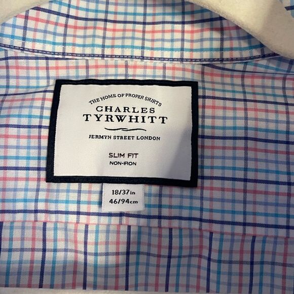 Charles Tyrwhitt Slim Fit Non-Iron Multi-Color Check Dress Shirt | SZ 46 - Picture 9 of 9
